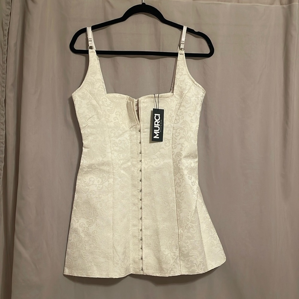 MURCI WHITE CLASP DETAIL A LINE mini dress in jacquard size 6
